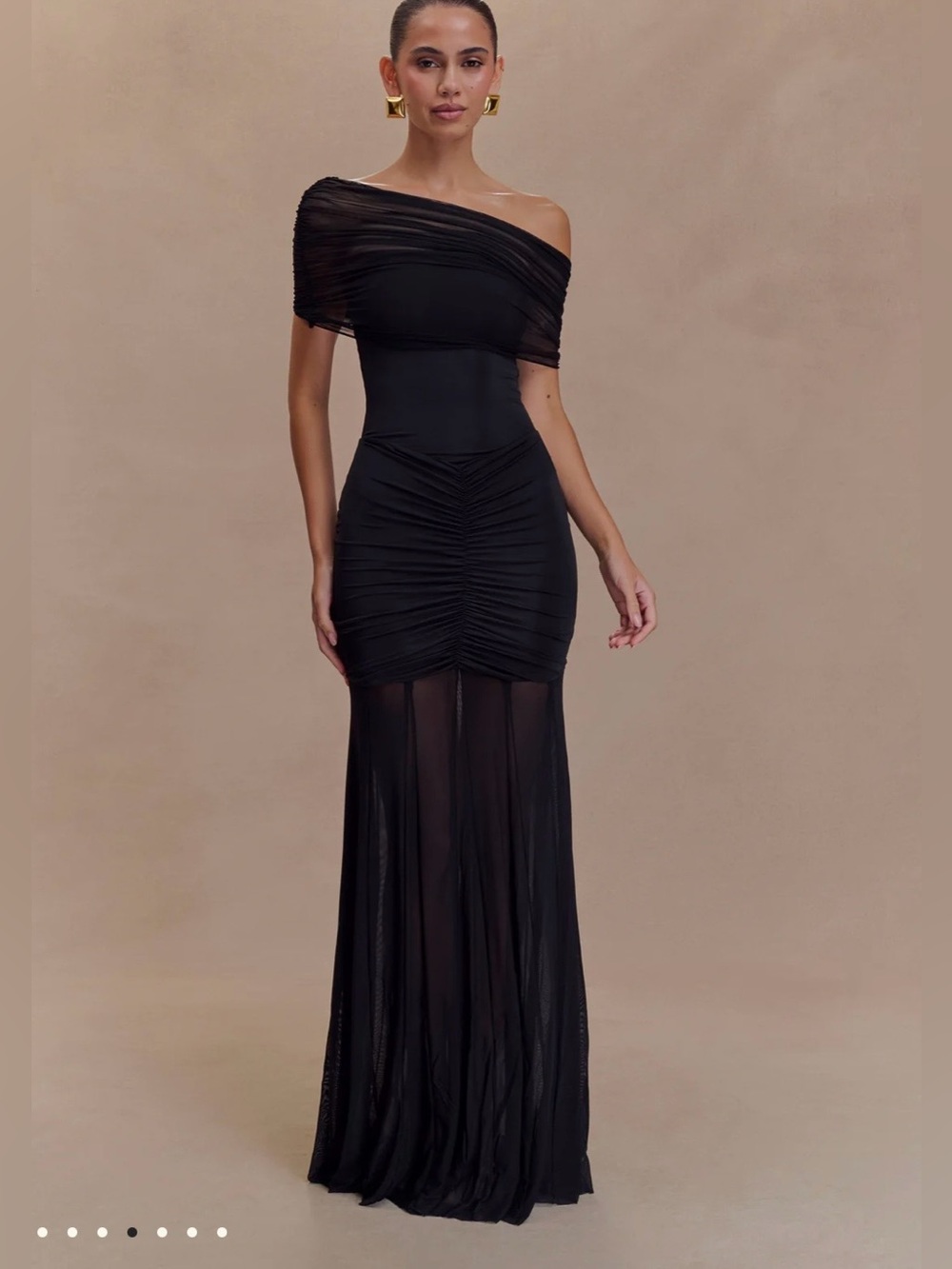 Meshki Caspian Slinky And Mesh Off Shoulder Maxi Dress in Black - Picture 4 of 11